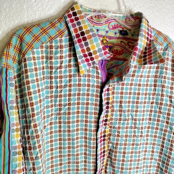 Robert Graham Short Sleeve Color Block Embroidered Shirt Sz Xl Tall - Picture 2 of 10